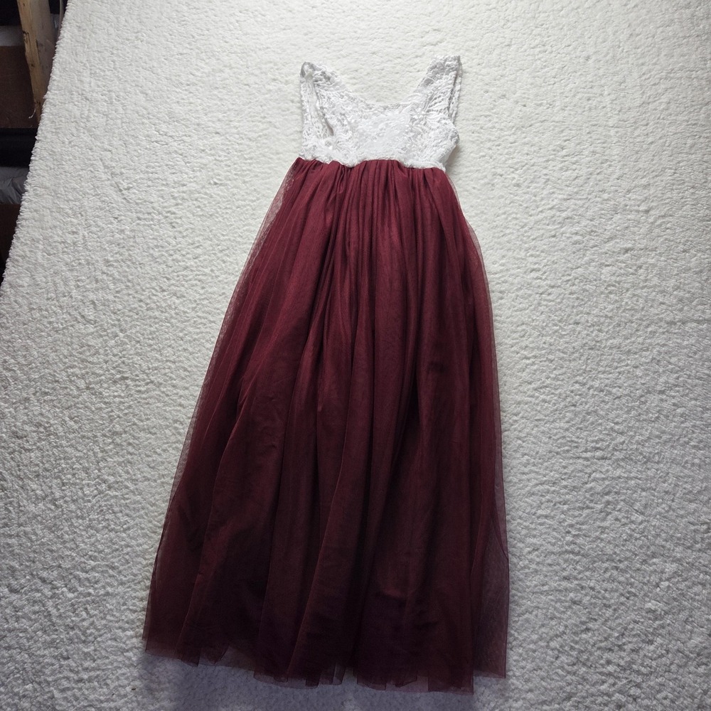 2BUNNIES Dress Girls 7/8 Red White Lace Tulle Sleeveless Long Formal Party Gown